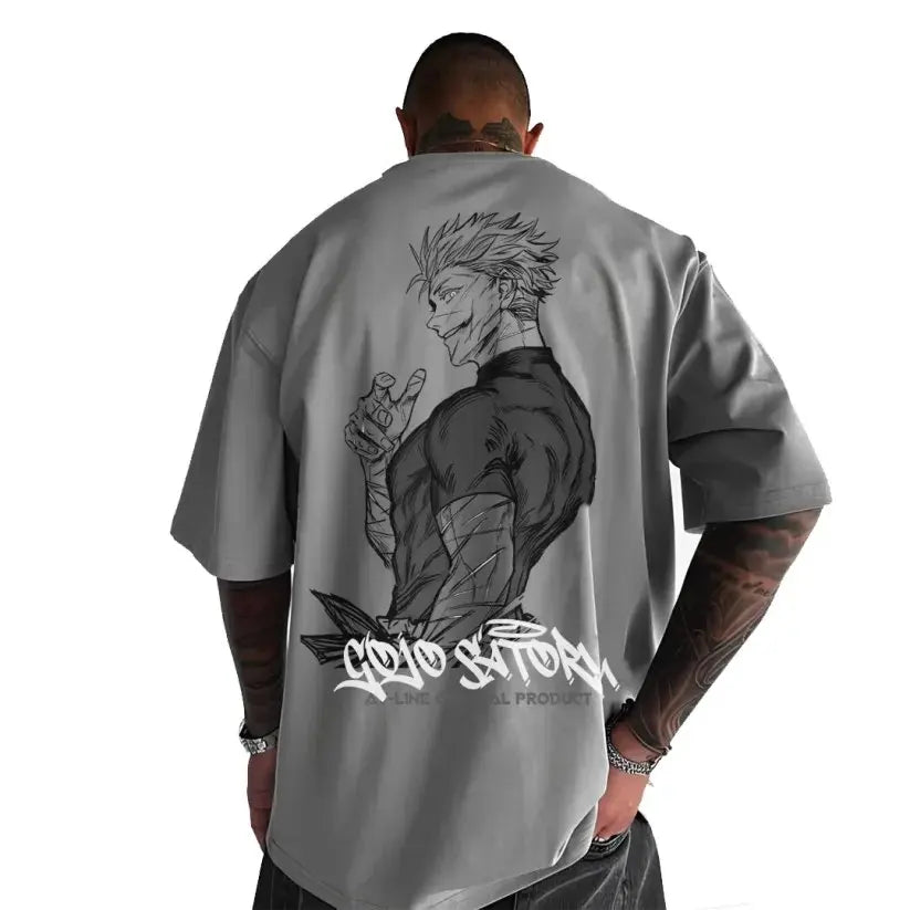 تي شيرت Jujutsu Kaisen الياباني أنيمي ساتورو جوجو صيفي قطني للرجال للأولاد على طراز Y2k Harajuku للأطفال ملابس عصرية قصيرة الأكمام للآباء والأبناء