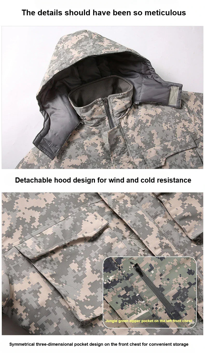 Men Winter Waterproof Thick Cotton Jumpsuit Clothing Outdoor Convenient Sports Camo Jacket Warm Cold Proof Hooded Work Clothes