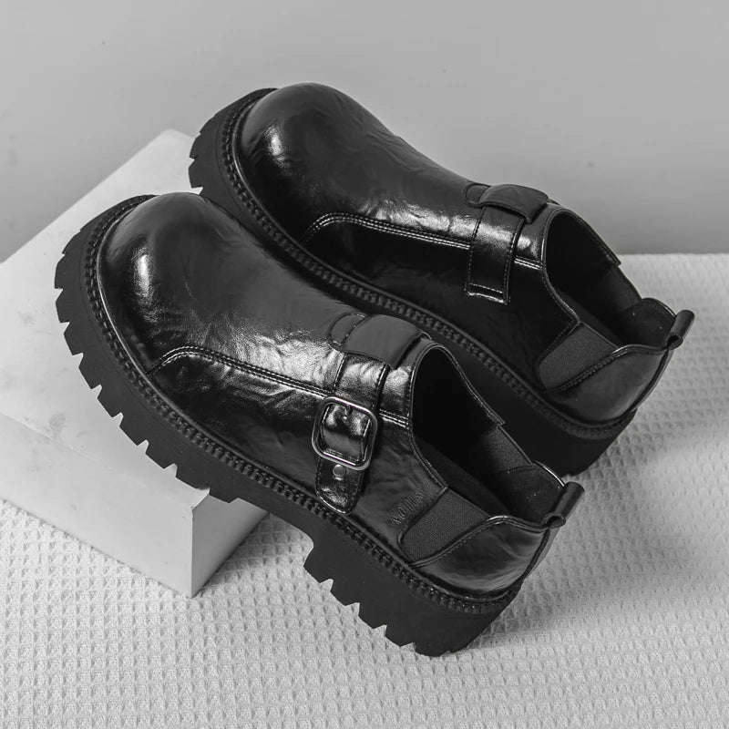 Thick Bottom Leather Mens Dress Shoes Lace-Up Formal Male Casual Shoes Street Style Business Shoes Non-slip Man Oxfords Footwear