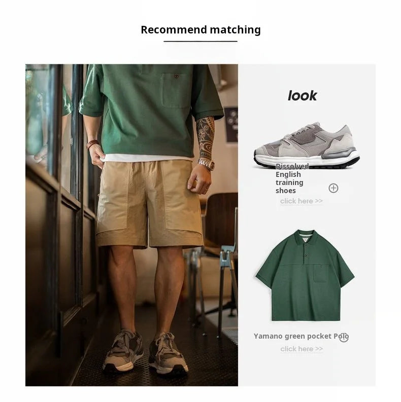 Outdoor Quick-Dry Khaki Cargo Shorts Men's Summer Lightweight Woven Straight Leg Beach Pants Elastic Waist Pocket Shorts