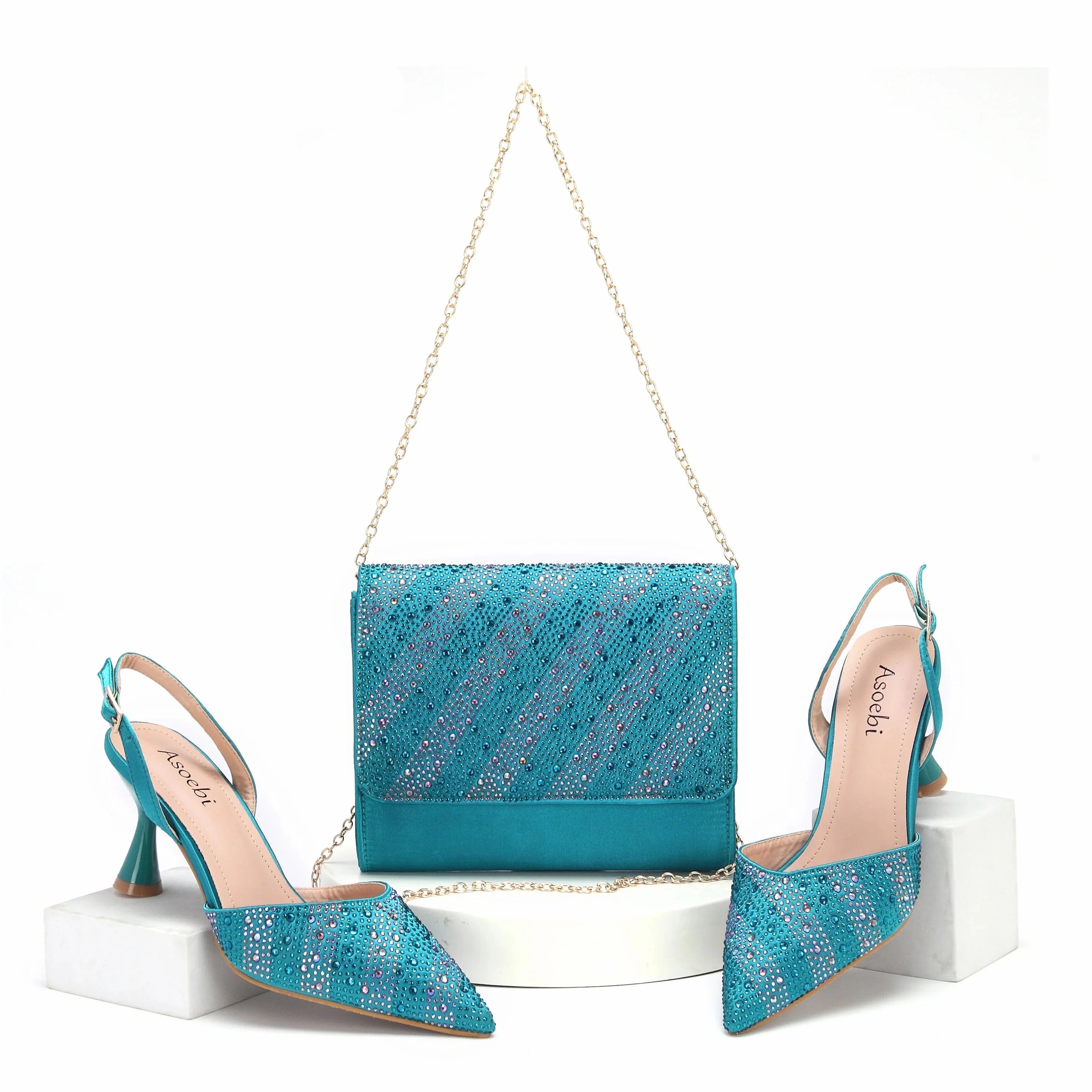 Italian Design African Women's High Heels Teal Color Toe Sandals