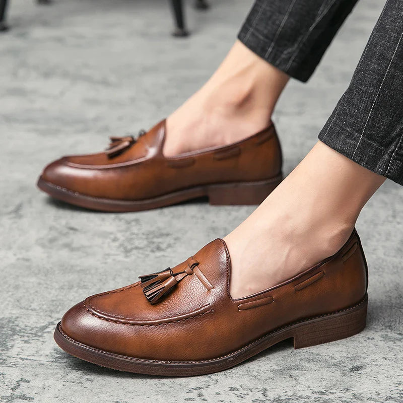 Men Small Fringe Loafers PU Low Heel Business Casual Formal Men Shoes