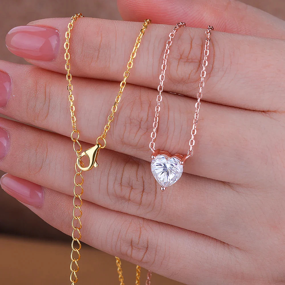 1-3Carat Heart Cut Moissanite Pendant Necklace for Women S925 Silver 18k Gold Plated Solitaire Necklace Jewelry Anniversary Gift