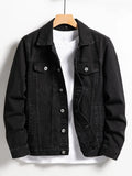 Men's Denim Jacket for Spring and Autumn. Black-Collar Denim Coat. Suitable for Daily Casual Wear. Stylish, Simple and Trendy.