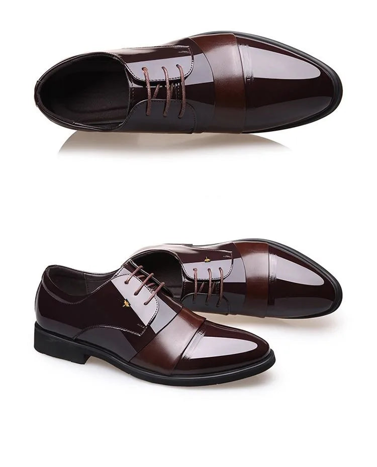 New Men Round Toe Leather Shoes Business Casual Office Summer Flat Big Size Elevator Shoes Wedding Formal Loafers