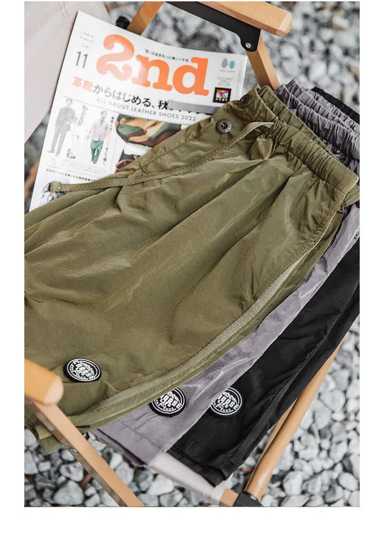 Outdoor Men's Quick-Dry Shorts Lightweight Casual Elastic Waist Drawstring Shorts Loose Fit Running Contrast Summer Shorts