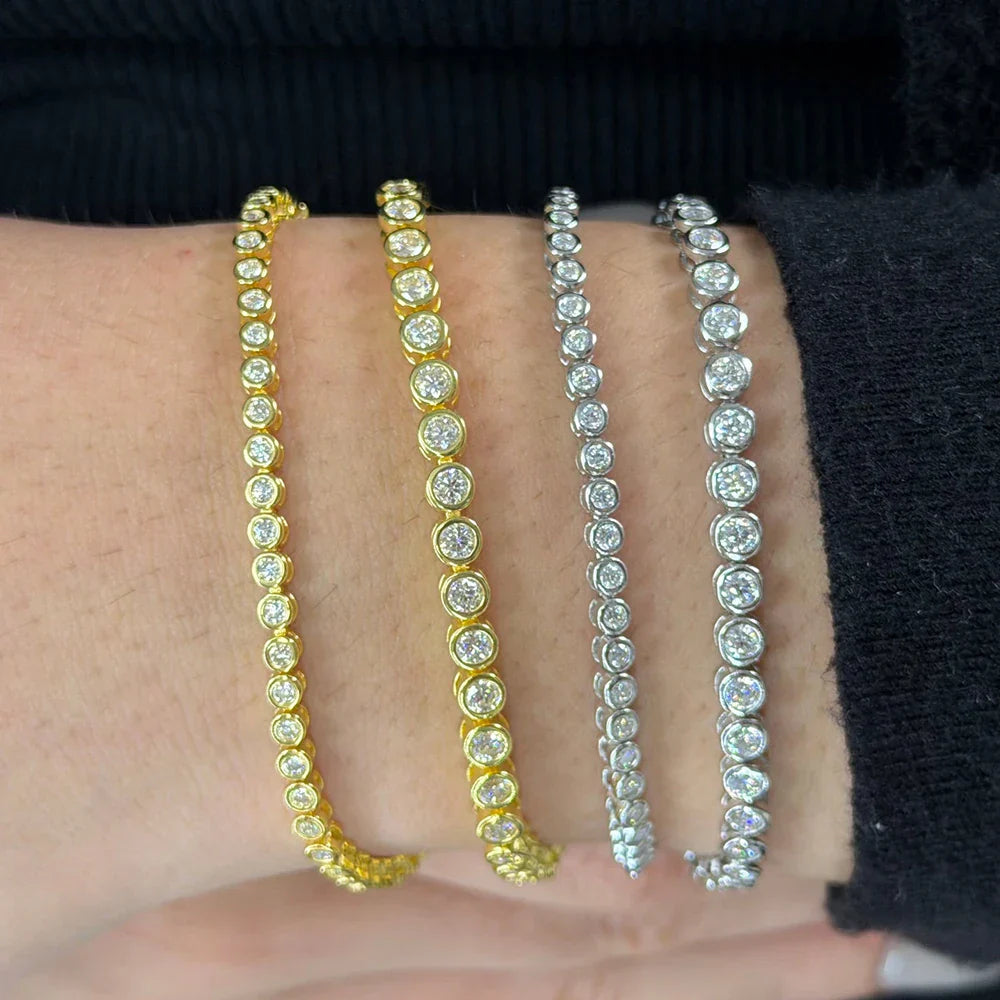 2mm Moissanite Tennis Bracelet for Woman Men 925 Sterling Silver Plated 18k Gold Hip Hop Chain Round Bubble Diamond Bracelets