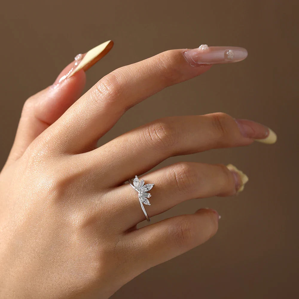 Luxury Sparkling Marquise Rectangle Moissanite Curved Ring S925 Silver for Women party Daily Jewelry Gifts Anniversary