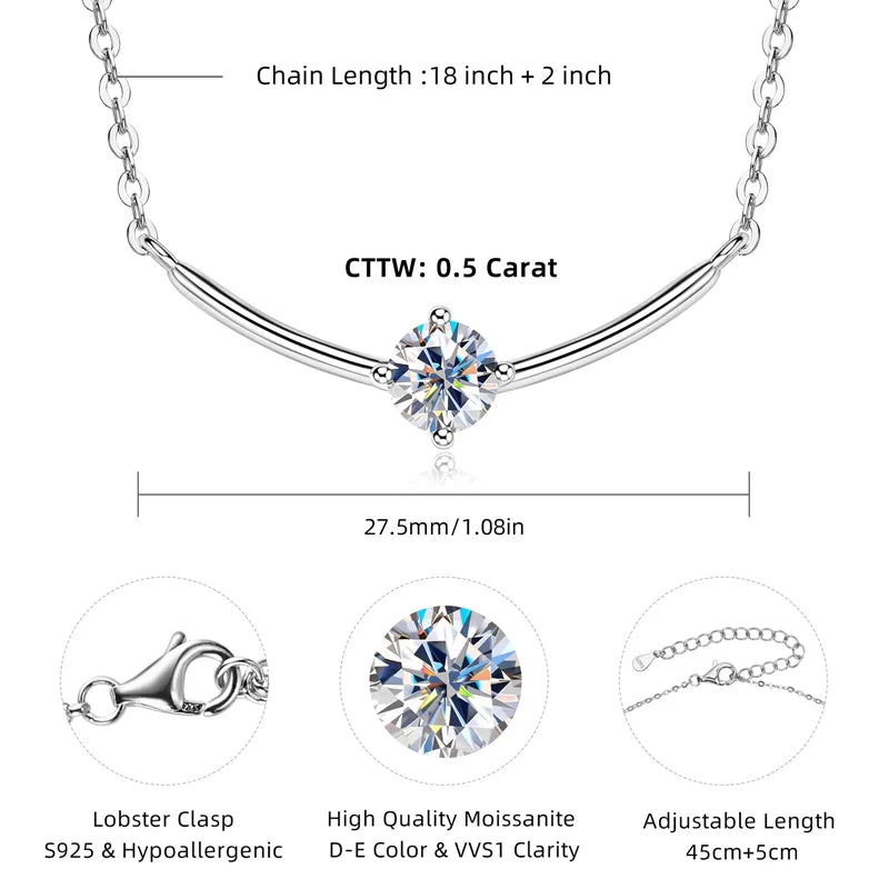 Minimalist Choker Necklace For Women 925 Sterling Silver 5mm 0.5ct Moissanite Pendant Necklace Delicate Daily Jewelry Gift