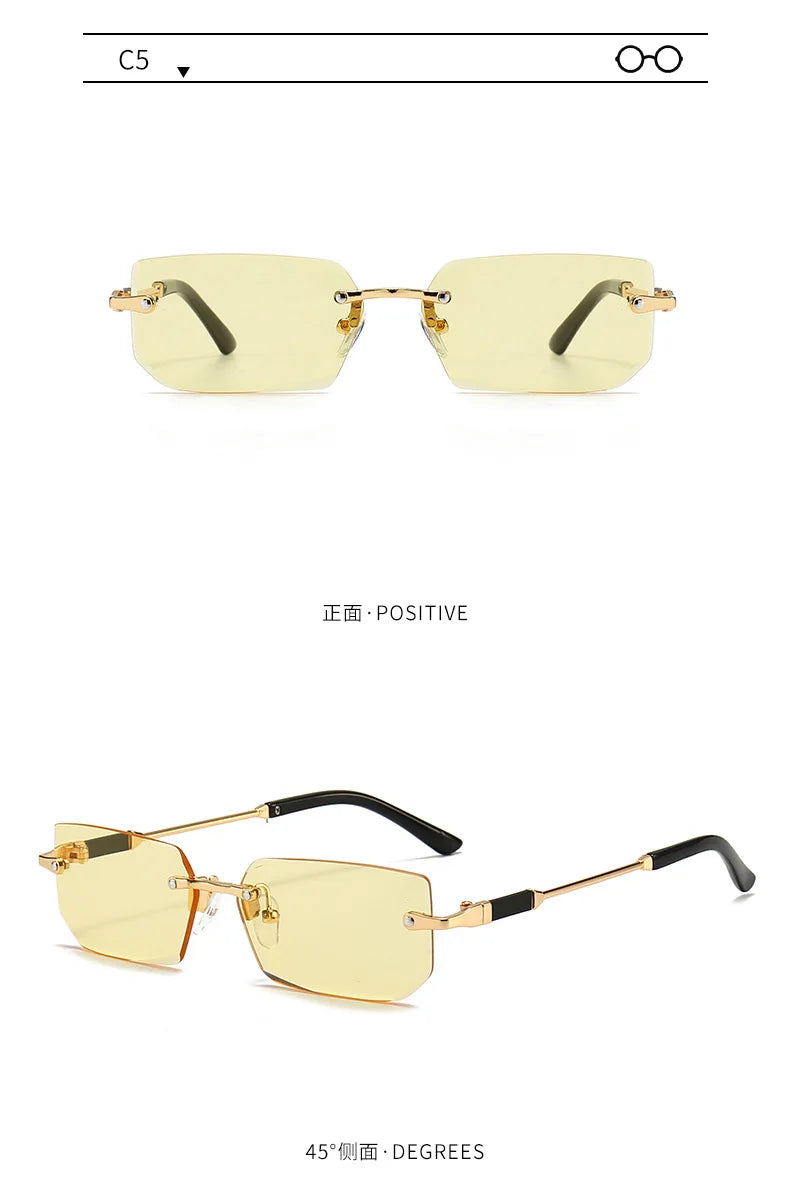 Fashion Rimless Rectangle Sunglasses Popular Women Men Shades Small Square Sun Glasses For Female Male Summer Traveling glasses