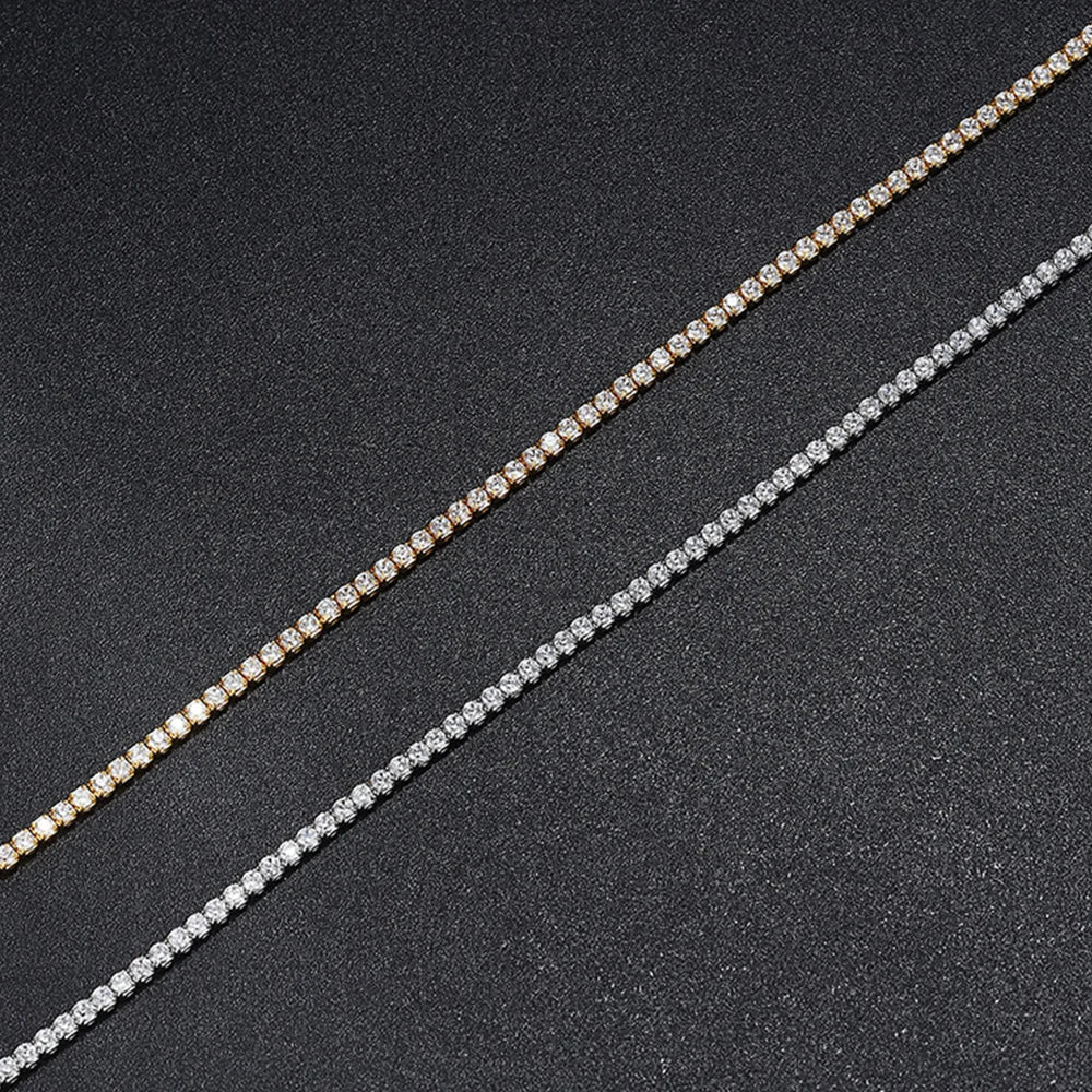 Full 2mm Moissanite Tennis Necklace Chain for Women 100% Original Certified S925 Sterling Silver Diamond Choker Neck Adjustable