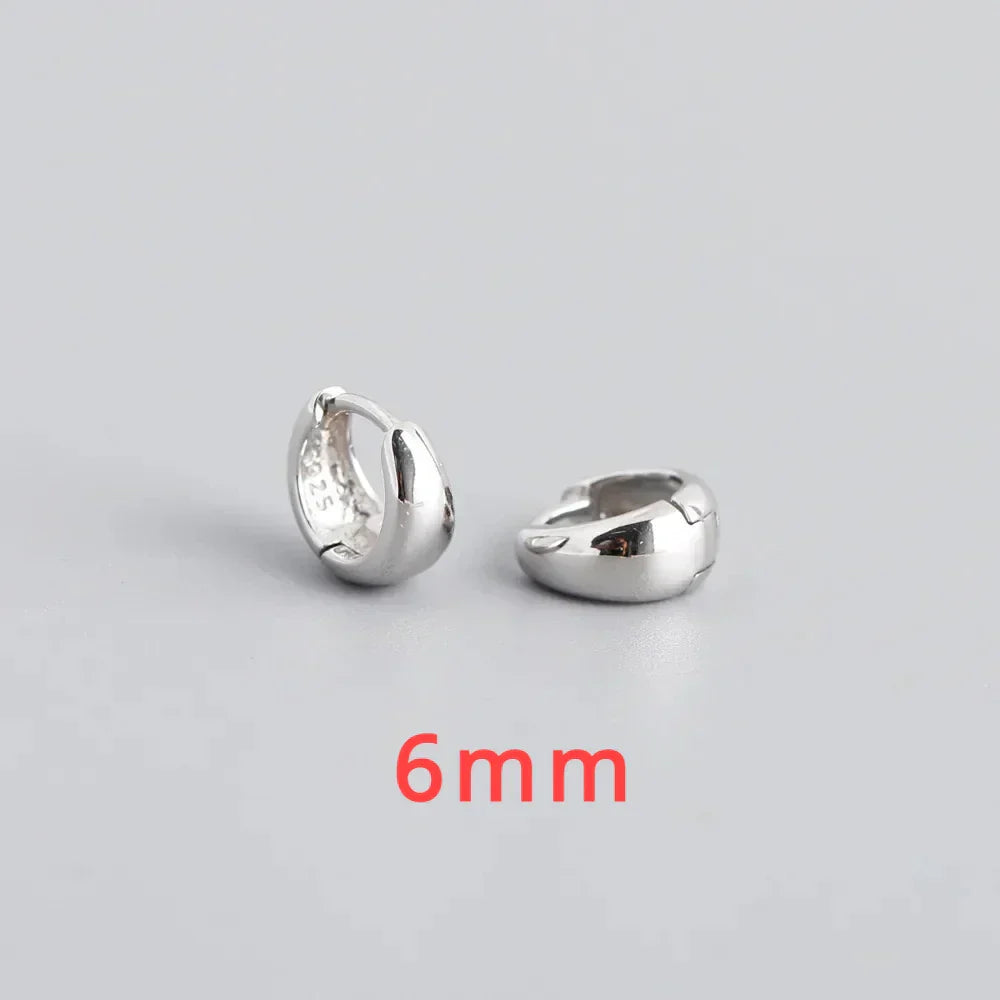 100% 925 Sterling Silver 18K 6/7/8/9/10mm Round Hoop Earrings for Women Classic Fine Jewelry Minimalist Accessories