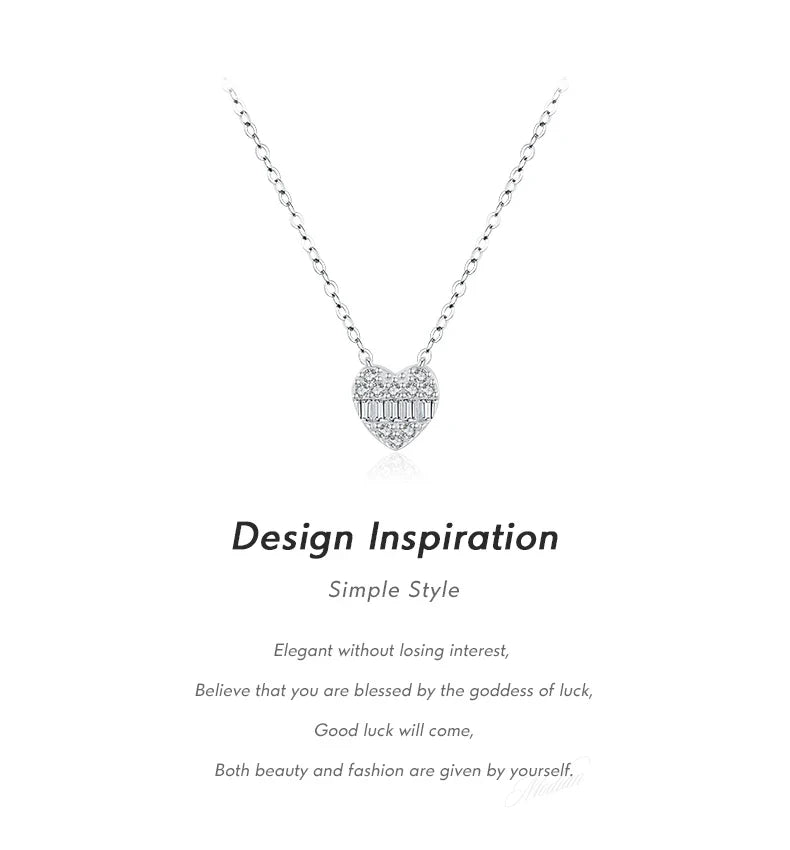 925 Sterling Silver Pave Setting Hearts Sparkling Zirconia Necklace Pendant Classic Romantic Wedding Jewelry For Women