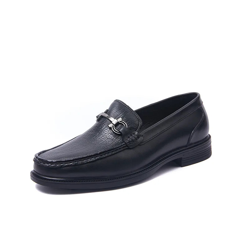 New Loafers for Men Genuine Leather Men's Shoes Elegant Gentleman Handmade Shoes Simple Metal horse buckle