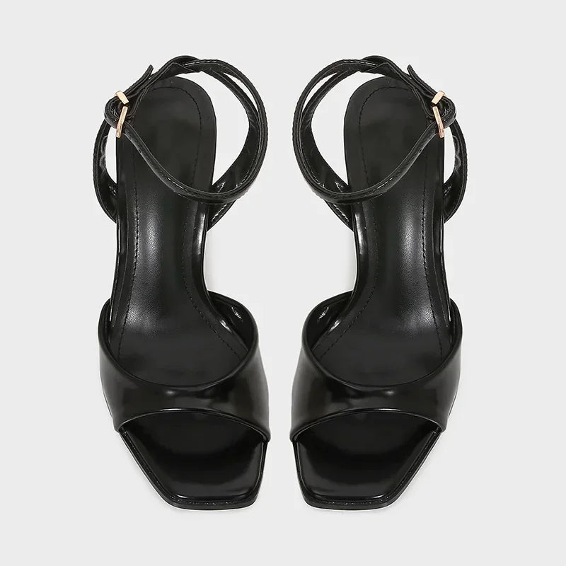 Black Sexy Heels Women Summer Elegant Party Dress Sandals Fashion Square Toe Naked Strap Designer Thin Heels Pumps Zapatos Mujer