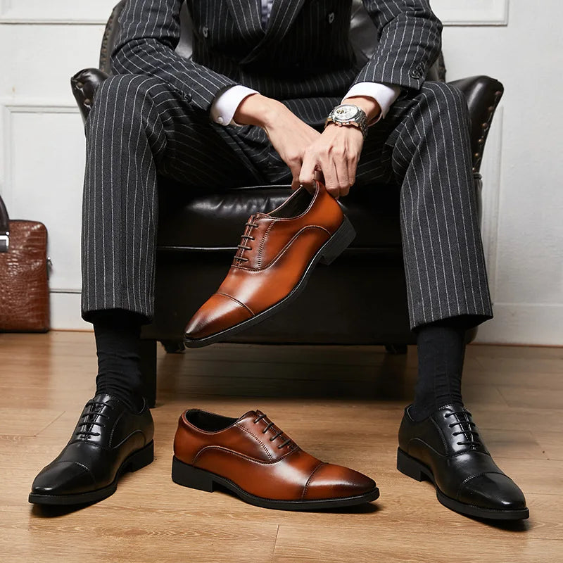 Genuine Leather Brogue Men Shoes 6CM Height Increase Formal Dress Shoe Business Office Italian Men Designer Shoes