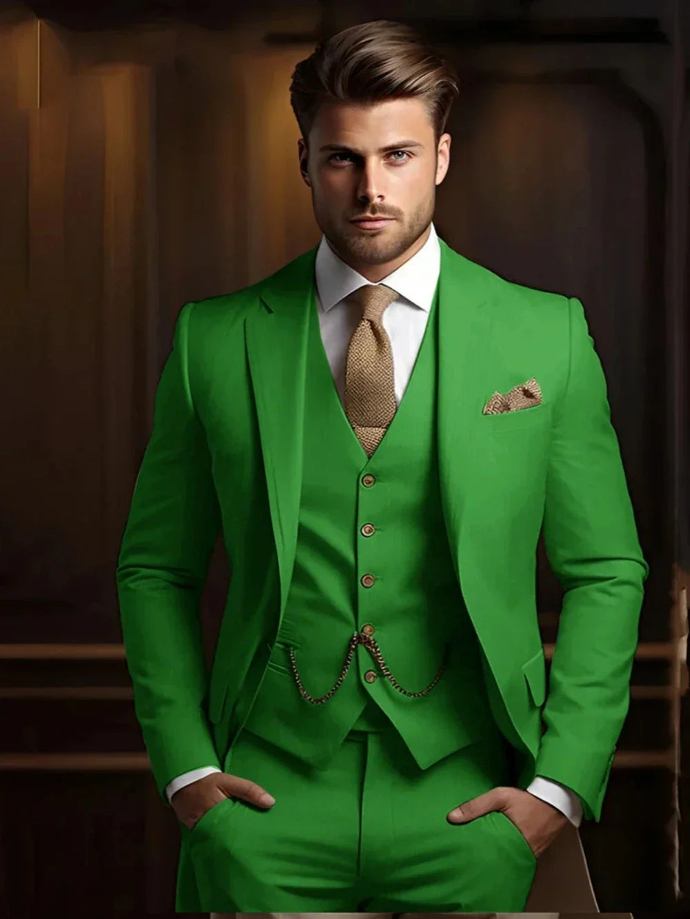 Multi-colors Male Suits 3 Pieces Jacket With Vest Pants Wedding Groom Sets Notched Lapel Men's Formal Business Office Suit Set