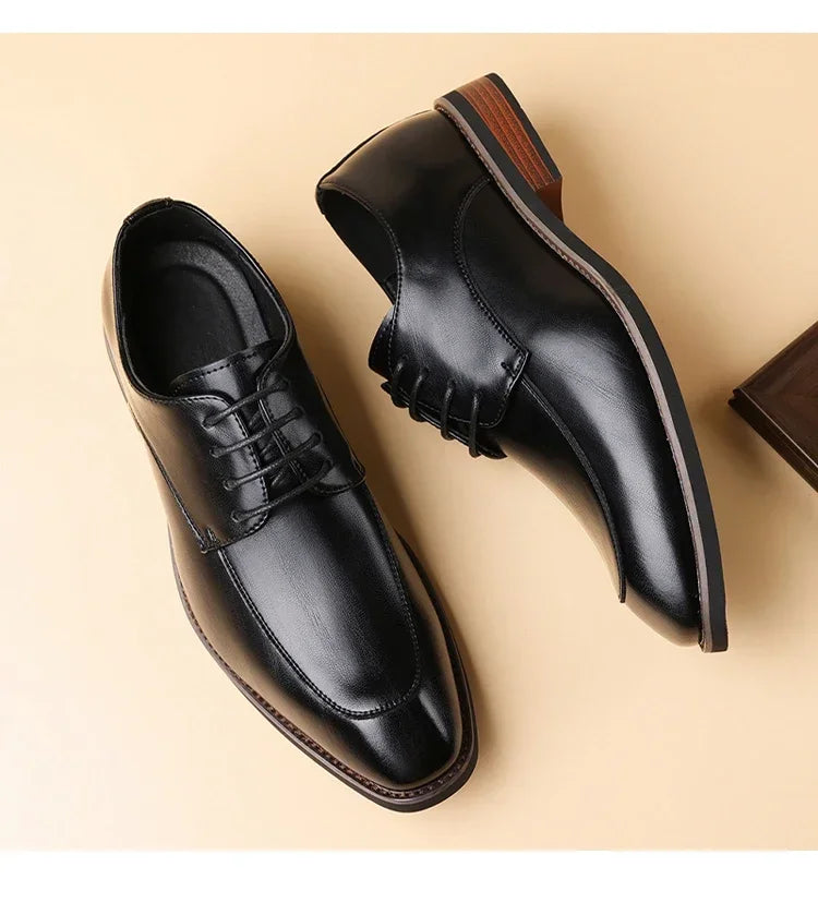 Men's Formal Leather Shoes, Comfortable Soft Sole Office Derby Shoes, Breathable Anti-Slip Business Men's Shoes-HT1009