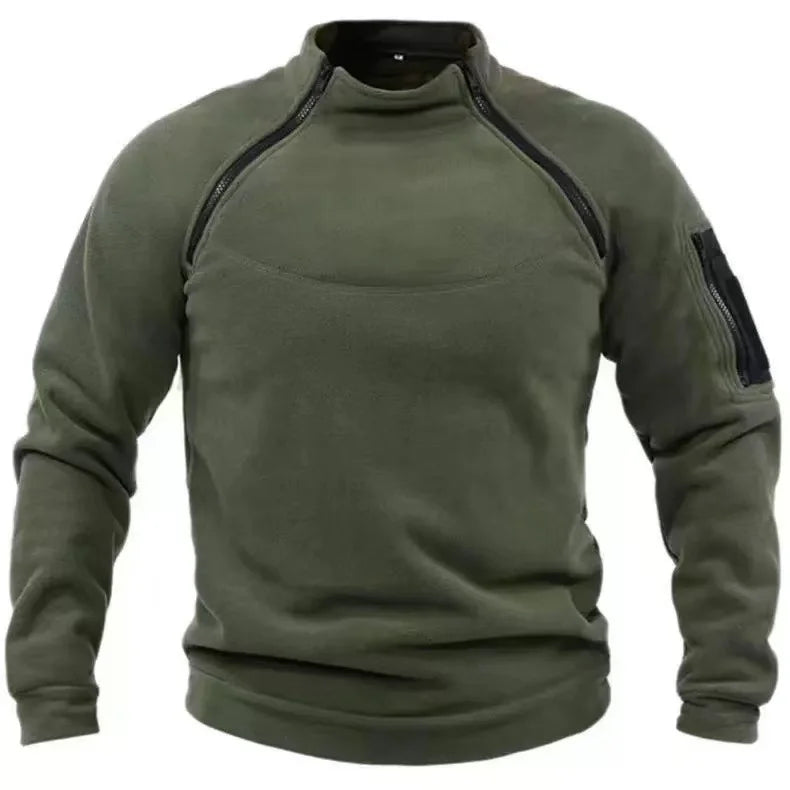 Mock Neck Military Sweatshirt Fleece Jackets Men's Cargo Tactical Pullover Hiking Camping Climbing Trekking Windproof Jackets