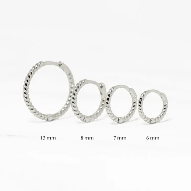 1pair 925 Sterling Silver Hoop Earring 6/7/8/13mm Circle Round Huggies for Women Men Ear Ring Bone Buckle Fashion Jewelry
