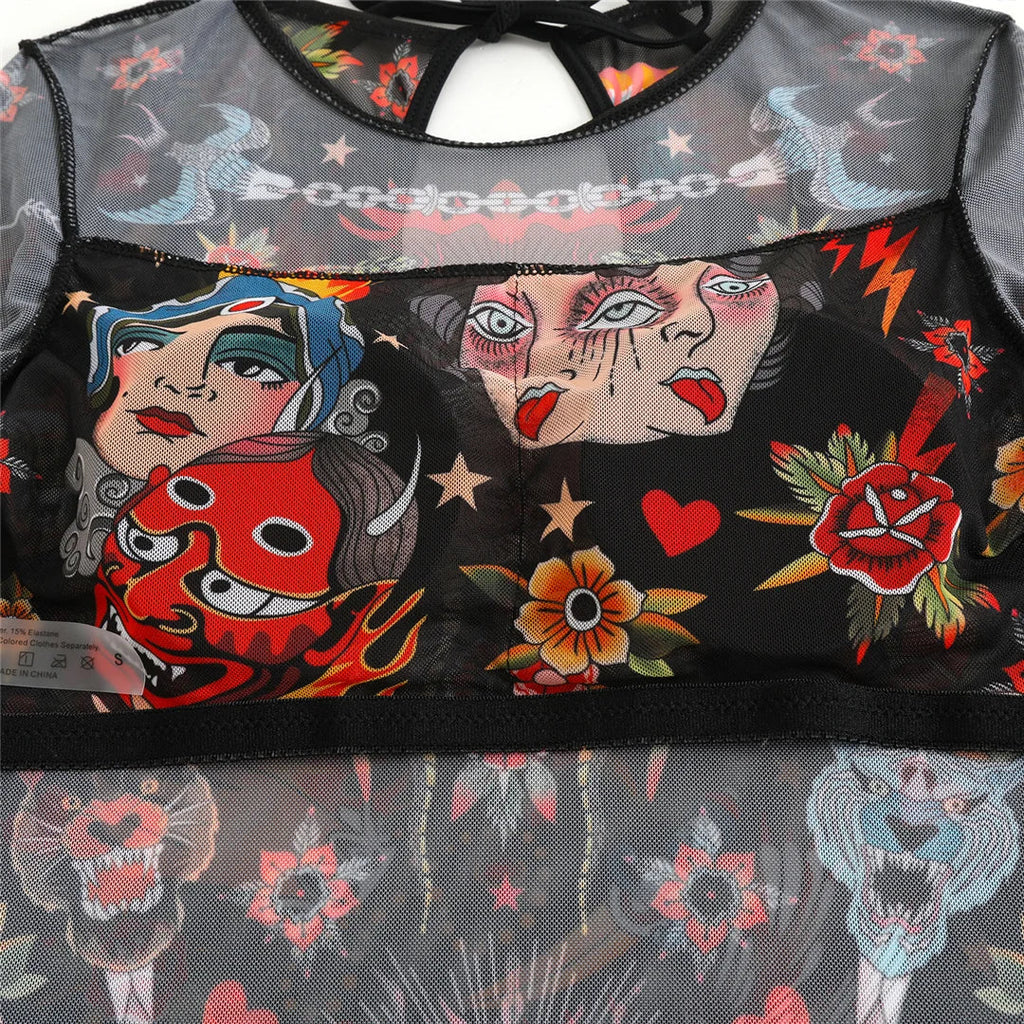 S - XXL Printed Long Sleeve With Sarong One Piece Swimsuit Women Swimwear Female Flowers Padded Bather Bathing Suit Swim V7181