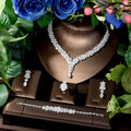 4 Pcs Luxury Elegant Ladies Zirconia Jewellery Set Necklace Earrings Bracelet Dress Accessories Party Wedding Evening Gift M-325