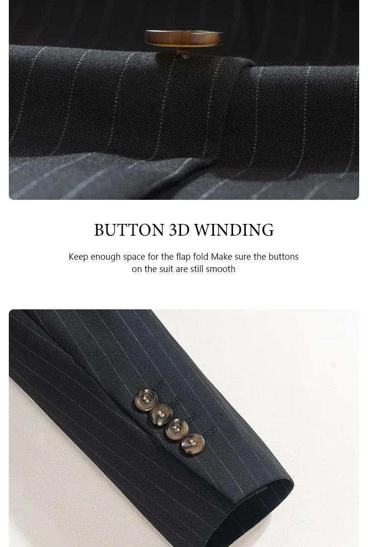 High-quality striped suits for men slim fit luxurious and elegant men's business suit 3-piece set party full men's suit