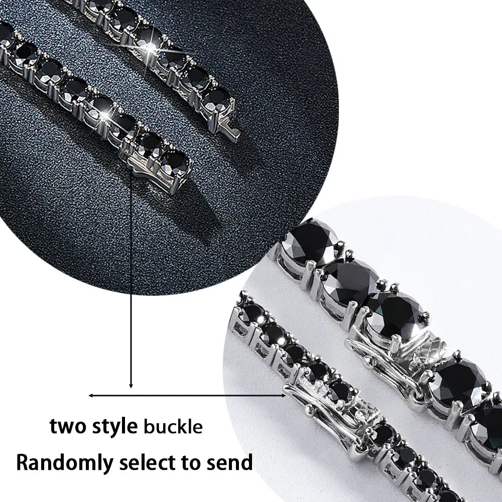 3/4/5/6.5mm Black Moissanite Tennis Necklaces with Certificates 925 Sterling Silver Lab Diamond Hiphop Neck Chain For Women Men