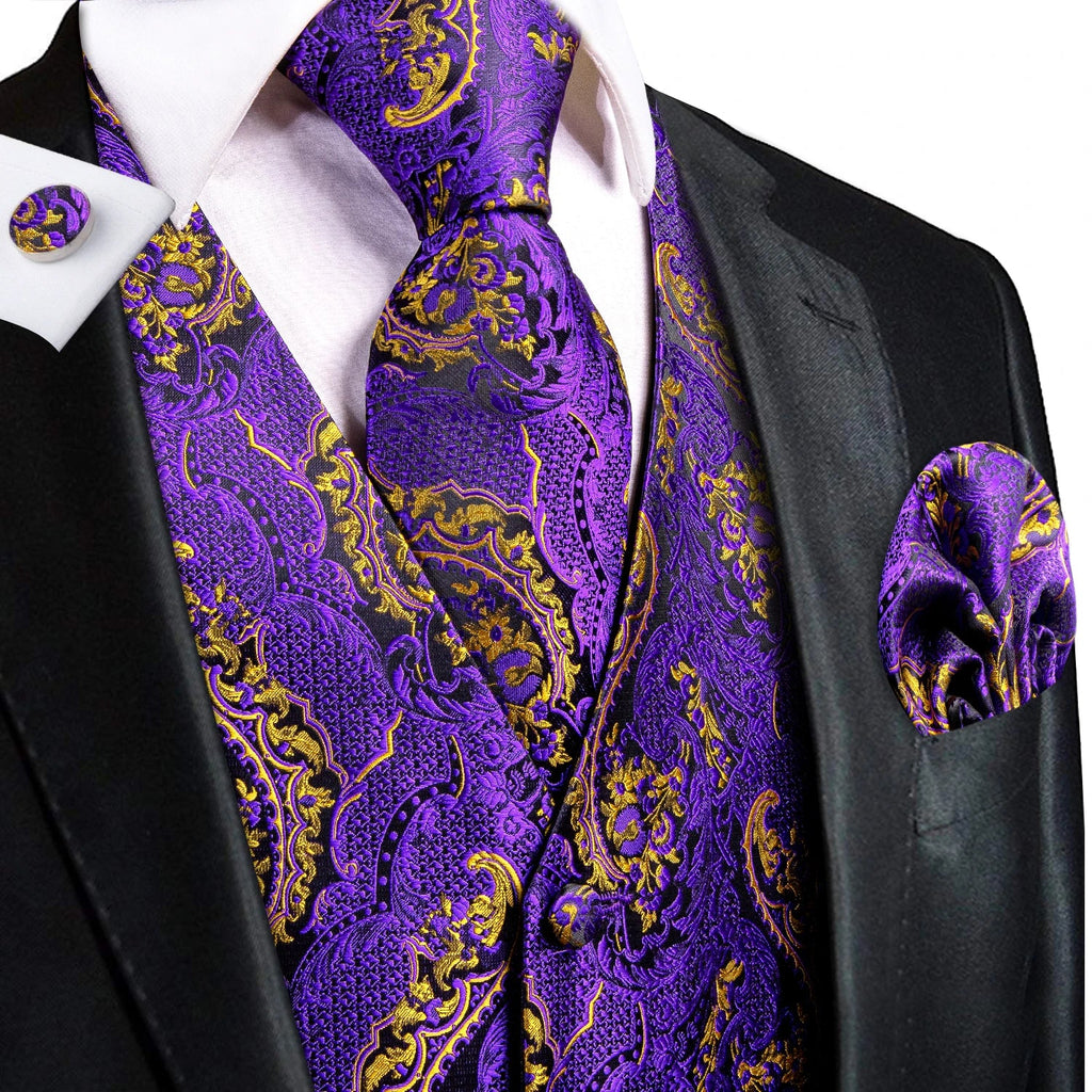 Green Mint Purple Mens Silk Vest Tie Jacquard Autumn Spring Suit Waistcoat Jacket Necktie Hanky Cufflinks for Men Wedding