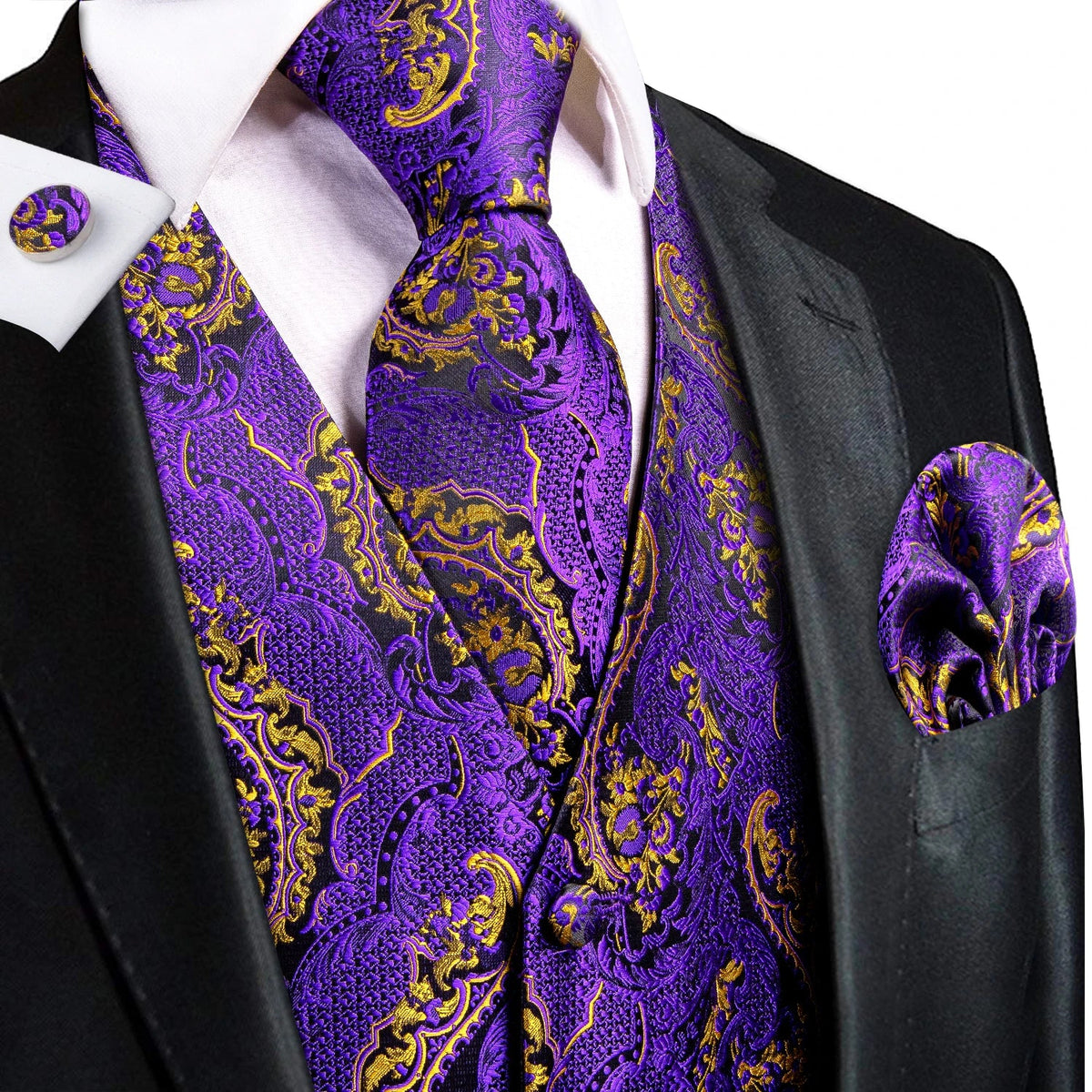 Green Mint Purple Mens Silk Vest Tie Jacquard Autumn Spring Suit Waistcoat Jacket Necktie Hanky Cufflinks for Men Wedding