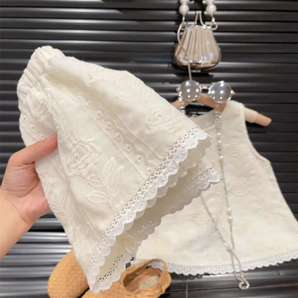 Girls Sleeveless Lace Vest + Shorts