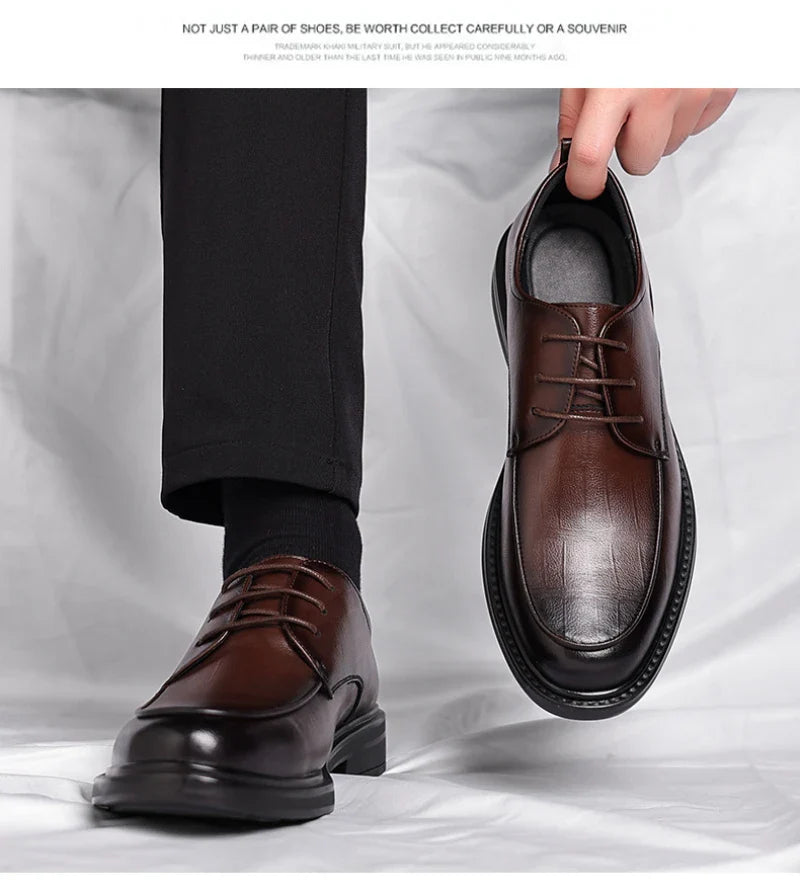 Leather Shoes Men's Four Seasons Business Formal British Casual Commuting Style Black Heightening Wedding Groom's Shoes New