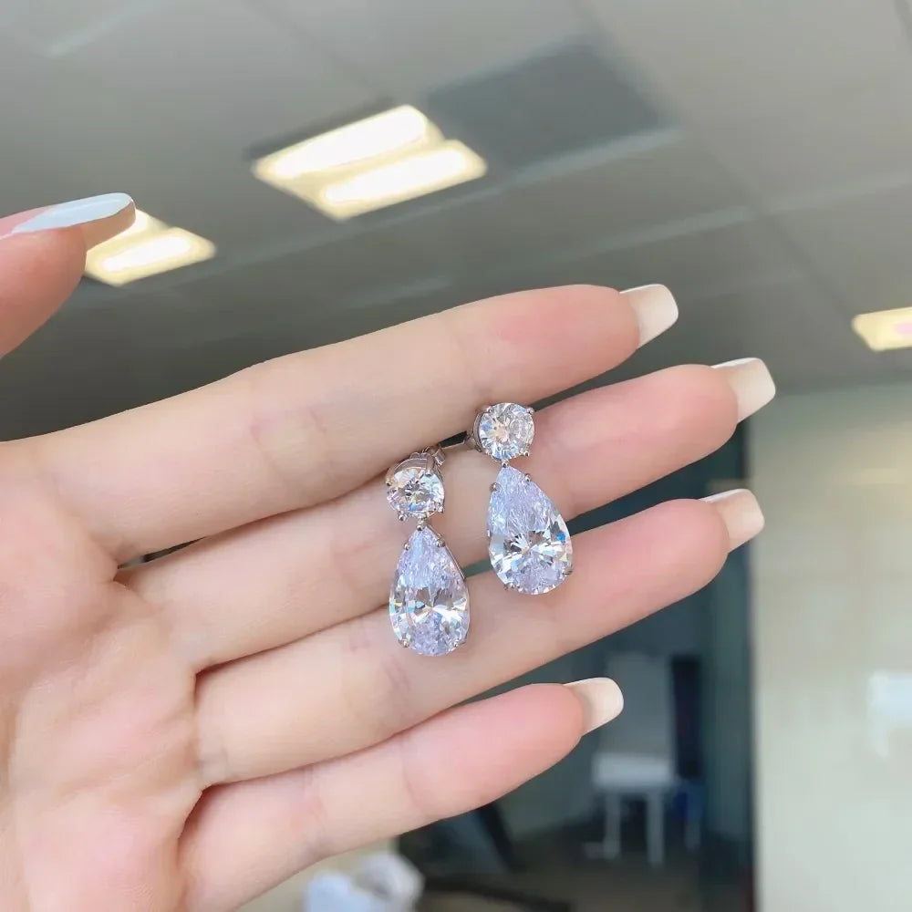 19cttw Waterdrop Full Moissanite Drop Earrings for Women 925 Sterling Silver Pear Cut Lab Diamond Stud Earrings with Certificate