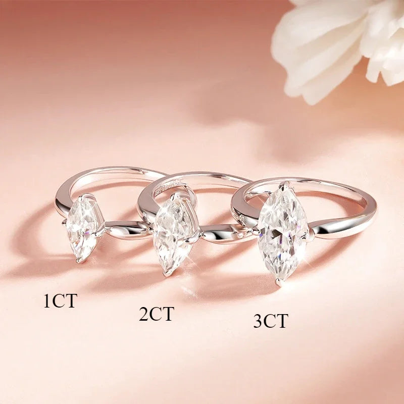 1CT 2CT 3CT Marquise Cut Moissanite Rings for Women Bride Classic Wedding Band 925 Sterling Silver Plated 18K Jewelry GRA