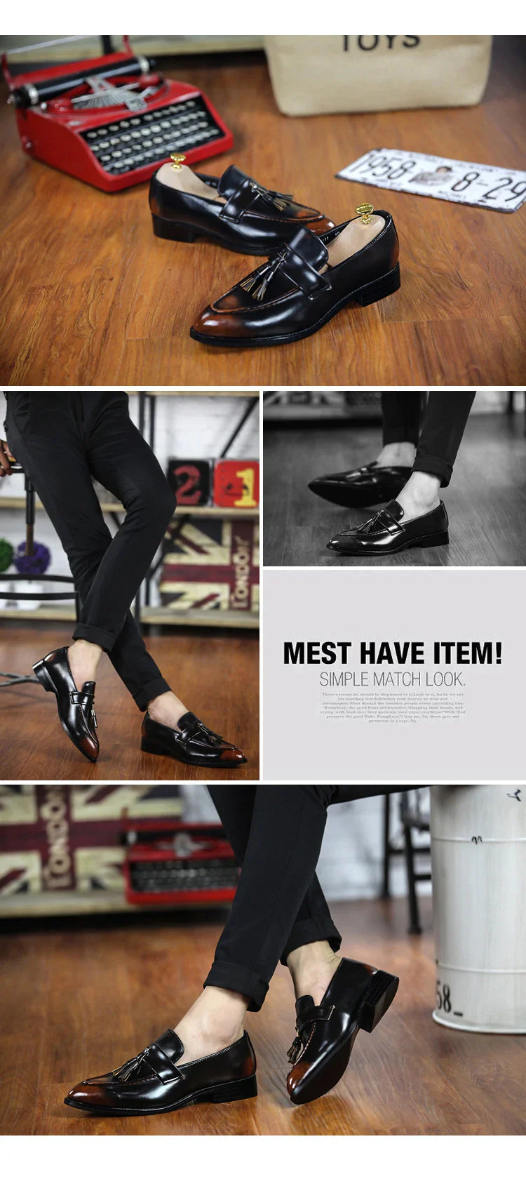 Fashion men's hair stylist pointed shoes British casual bright face retro small leather shoes nightclub fringe fashion shoes