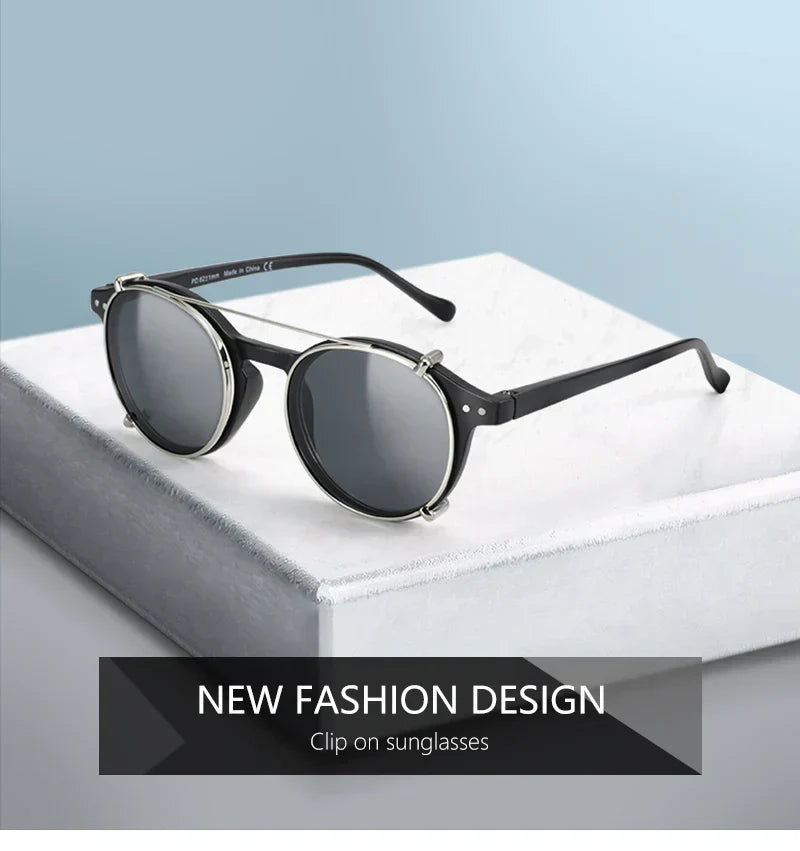 Steampunk Style Glasses (Anti Blue Light Blocking Eyewear) + Clip Lenses（Polarized Sunglasses Clips）for Women Men