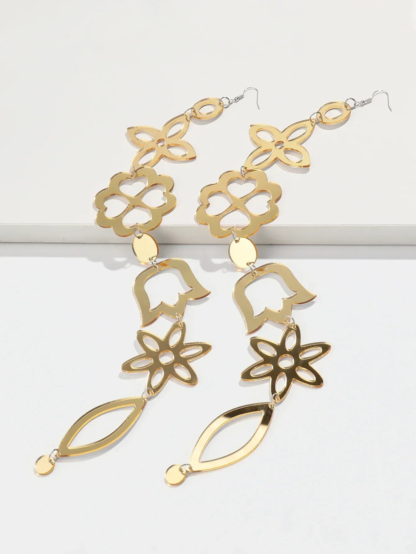 Extra Long Irregular Geometric Acrylic Drop Earrings Exaggerated Flower Bell Pattern Pendant Earring for Women Punk Jewelry Gift