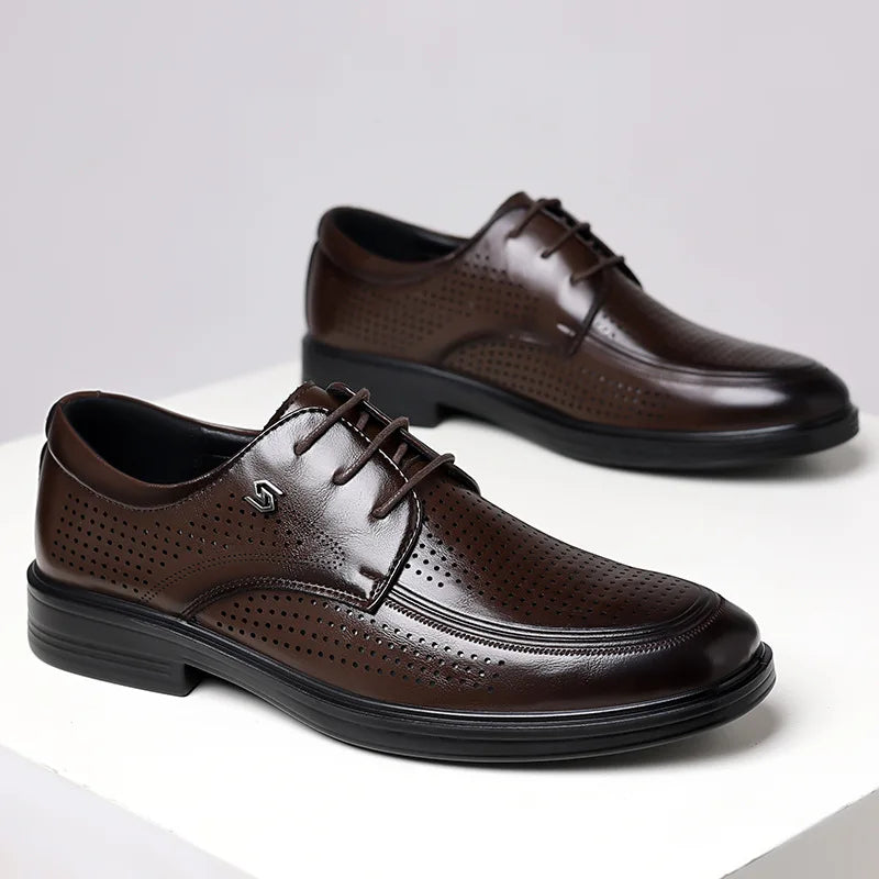 Summer New Hallow Leather Shoes for Men Solid Color Lace Fashion Business Casual Shoe Male Breathable Dress Elegant Shoes Man