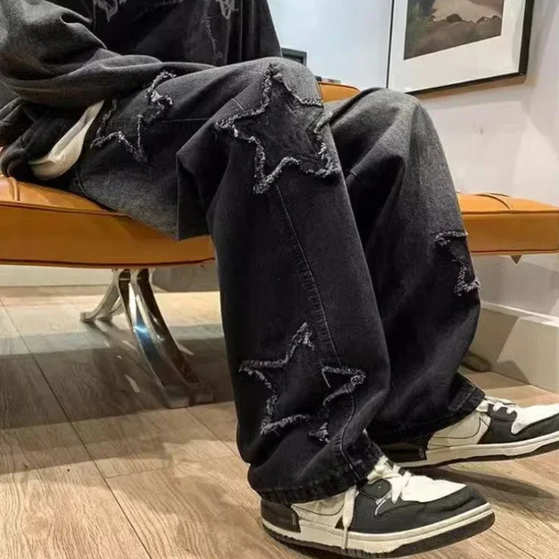 Men Straight Hip Hop Splicing Trousers