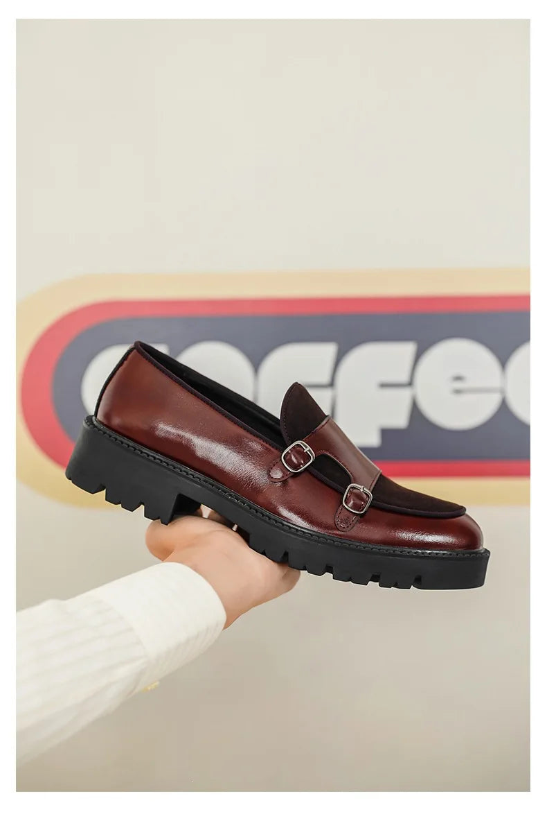 New Buckle Designer Big Size Loafers For Man Spring Autumn Business Leather Platform Shoes Male Fashion Casual Elegant Shoes Man