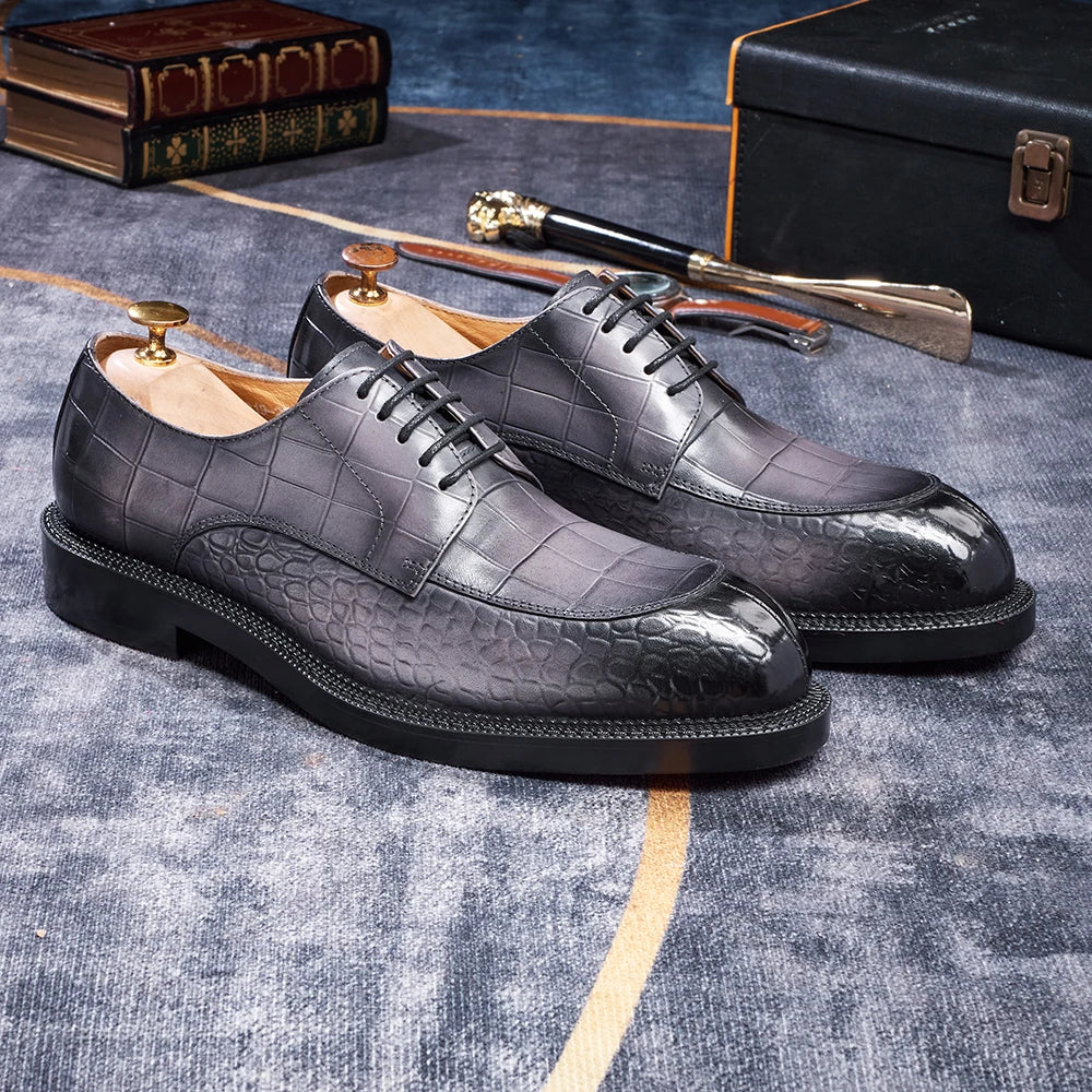 Luxury Man Dress Shoes Increased Height Oxfords Shoe Genuine Cowhide Leather Crocodile Pattern Elegant Wedding Male Footwear