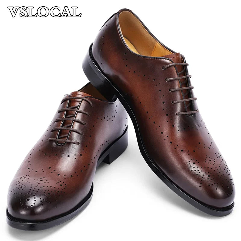 Luxury Men's Oxford Shoes Lace up Brogues Pointed Casual Mens Dress Shoes Coffee Wedding Business Leather Shoes For Men