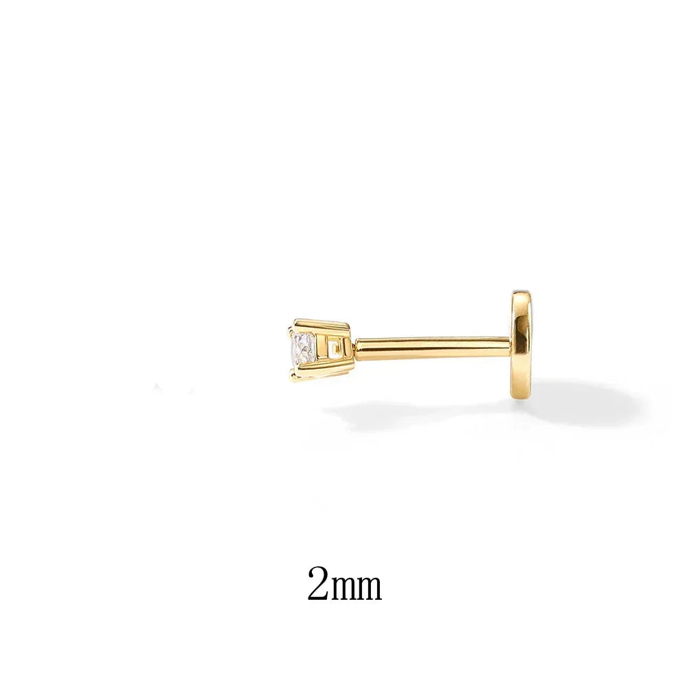 1Piece 925 Sterling Silver Labret Lip Ring Zircon Ear Studs Earrings For Women 2/3/4mm Tragus Cartilage Piercing Jewelry