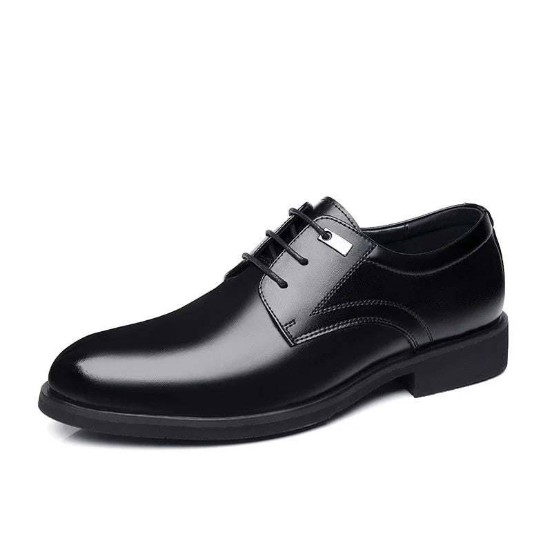 Mens Black Genuine Leather Perforated Metal Decor Lace Up Formal Business Office Breathable Summer Shoes Hollow Stylish Simple