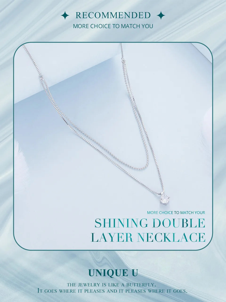 925 Sterling Silver Shining Zircon Pendant Necklace Double Layer Neck Chain for Women Engagement Wedding Fine Jewelry