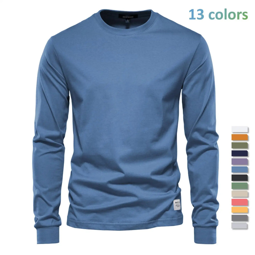 Solid Color Cotton T Shirt Men Casual O-neck Long Sleeved Mens Tshirts Spring Autumn High Quality Basic T-shirt Male