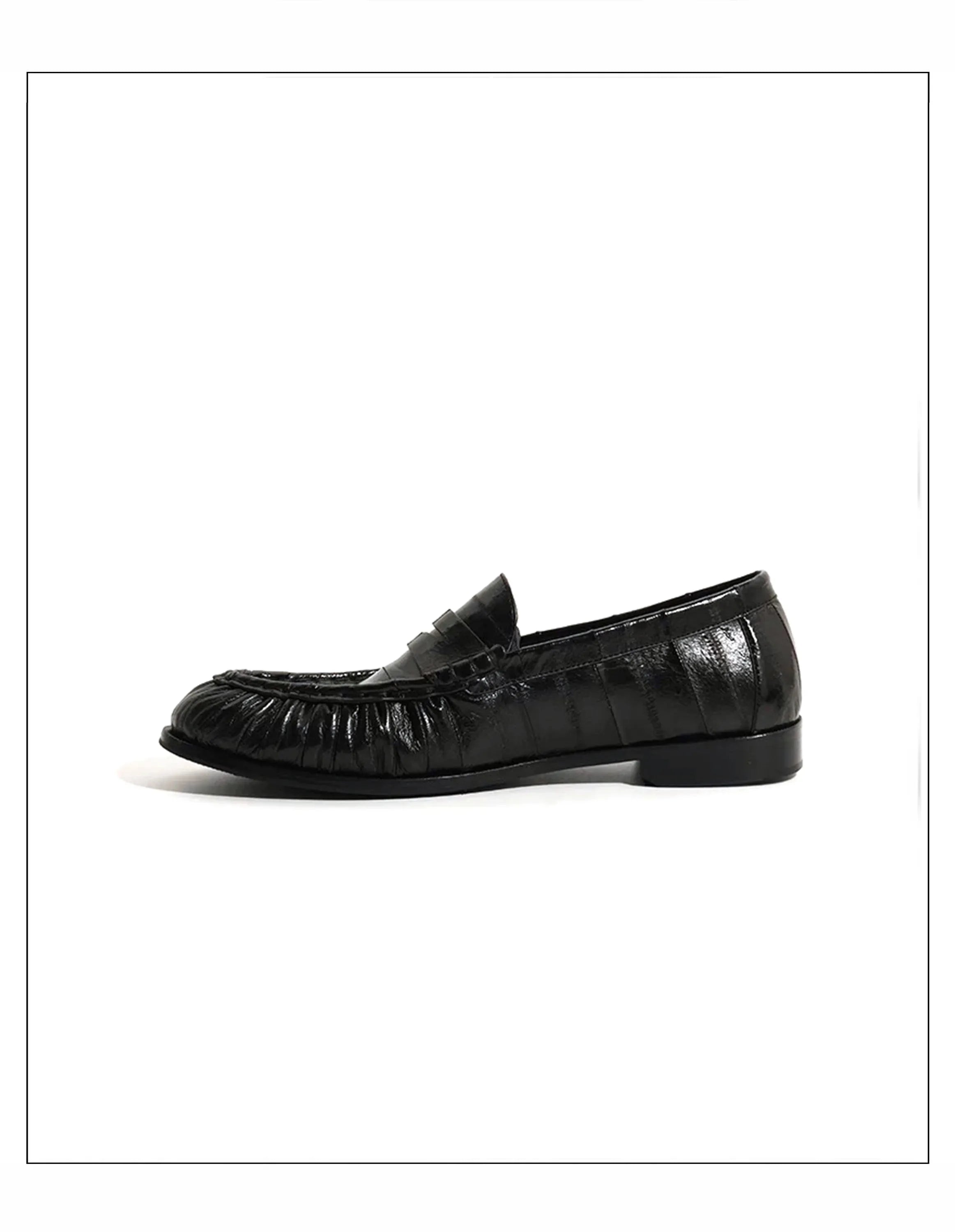 Loafers for men's eel skin pleated design a top layer cowhide slip in formal dress shoe suitable for casual work and commuting
