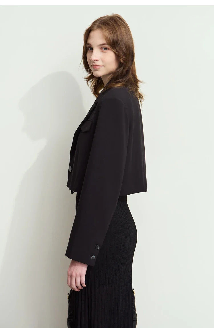 2026 Short Jacket Women's Shoulder Padded Suit Collar Rose Beaded Embroidery Autumn Long-sleeve Commuter Top 12521069