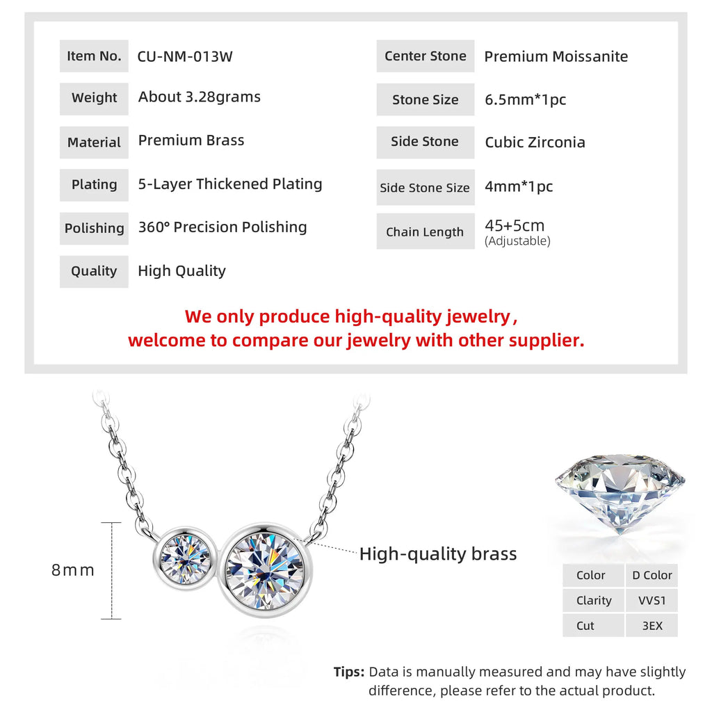 GRA Certified D VVS1 1.0CT Moissanite Diamond Round Pendant Necklace for Women Chain Fine Neck Jewelry Gifts Collares