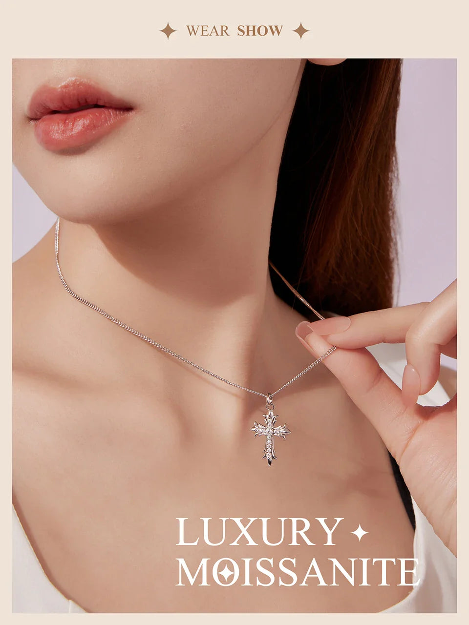Moissanite Cross Pendant Necklace 925 Sterling Silver O-Chain Vintage Arrow Neck Chain for Women Guarding Faith Gift